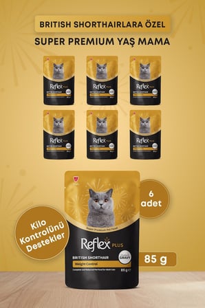 Reflex Plus Pounch  British Shorthair Sos İçinde Et Parçacıklı Yetişkin Kedi Maması 85 gr 6lı set