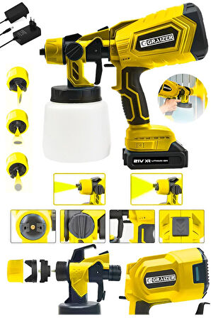 Graizer 21v Çift Akülü 300 Mm Vernik Sprey Boya Püskürtme Makinesi Sarı