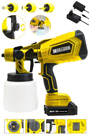 Graizer 21v Çift Akülü 300 Mm Vernik Sprey Boya Püskürtme Makinesi Sarı