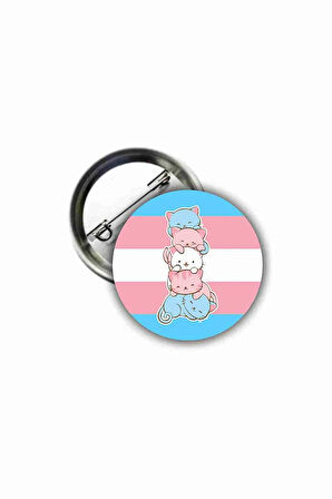 Transgender Pride Flag Cute Kawaii Cats Buton Rozet