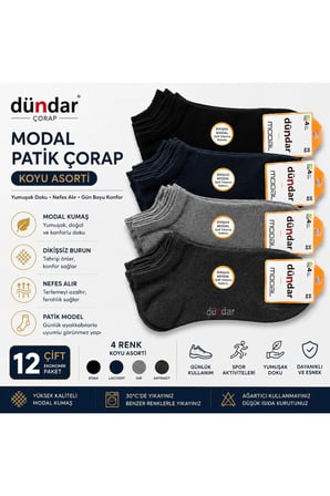 Modal Patik Çorap 12'li Koyu Asorti Kadın Çorap Seti