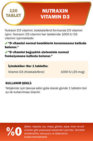 D3 Vitamini (1.000 IU)-120 Adet Tablet