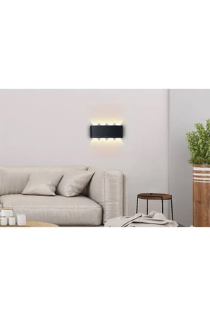 Modern Tasarım Dekoratif Led Aplik Iç Dış Mekan Ledli Aplik Amber Renk Işık Siyah Plastik