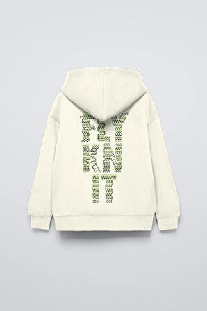 Siyah Kapüşonlu Collective Yazılı Arka Fly Kn It Yazılı Oversize Çocuk Sweatshirt