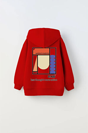 Kapüşonlu İçi Polar Updated Simplicity Baskılı Kırmızı Unisex Çocuk Hoodie Sweatshirt