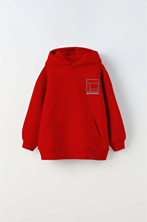 Kapüşonlu İçi Polar Updated Simplicity Baskılı Kırmızı Unisex Çocuk Hoodie Sweatshirt