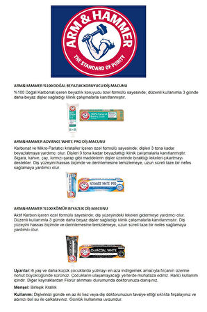 ARM & HAMMER 100% KÖMÜR BEYAZLIK DİŞ MACUNU X 2 ADET