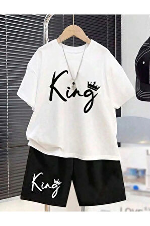Çocuk Tasarım King Baskılı T-Shirt Şort Alt Üst Takım