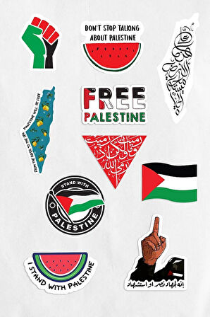Filistin Temalı Etiket Sticker Seti 10'lu - Free Palestine Sticker Laptop Telefona Uygun