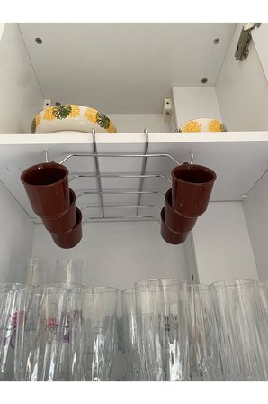 2 Adet - 10 Kancalı Fincan Askısı, Dolap İçi Kahve Fincan Askı Gümüş