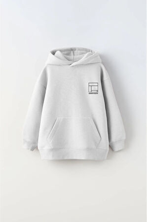 Kapüşonlu İçi Polar Updated Simplicity Baskılı Beyaz Unisex Çocuk Hoodie Sweatshirt