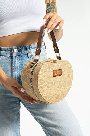 Hasır El Çantası Ve Omuz Çantası Kalpli Çanta