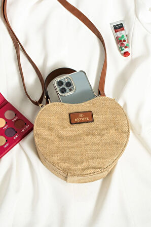 Hasır El Çantası Ve Omuz Çantası Kalpli Çanta