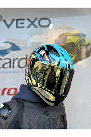 Rapıd 2 Neo Mavi-mor Kask - Gold Vizör