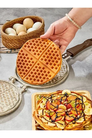 Döküm Waffle Tavası Bakalit Sap Krem