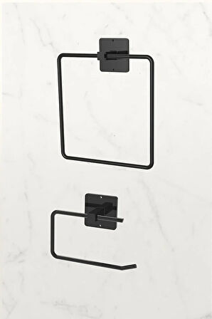 Yapışkanlı Kare Havluluk Havlu Askısı ve Tuvalet Wc Kağıtlık Pratik Banyo 2'li Set