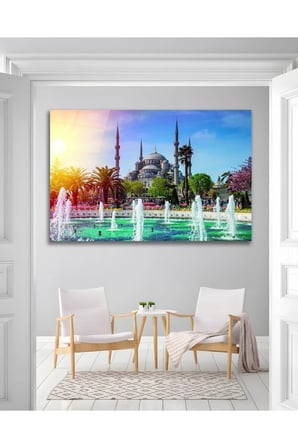 Sultan Ahmet Cami Dini İslami Cam Tablo Modern Ev Ofis Salon Duvar Oda Dekoru Hediyelik