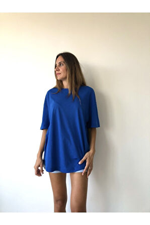 Unisex Pamuk Bisiklet Yaka Boyfriend Örme Oversize T-shirt