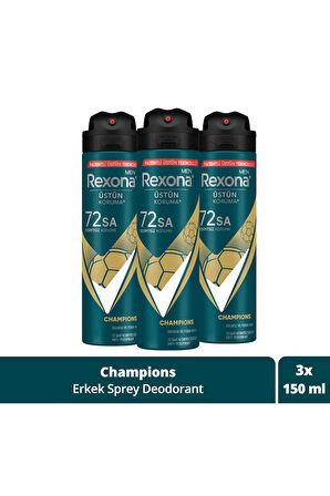Men Erkek Sprey Deodorant Champions 72 Saat Kesintisiz Üstün Koruma 150 ml X3