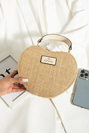 Hasır El Çantası Ve Omuz Çantası Kalpli Çanta