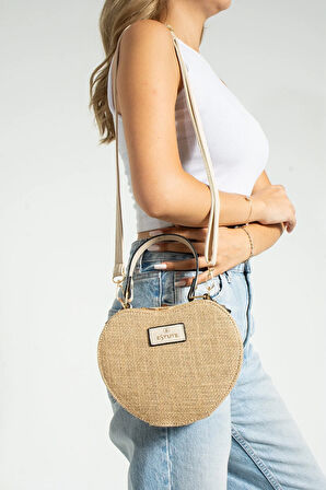 Hasır El Çantası Ve Omuz Çantası Kalpli Çanta