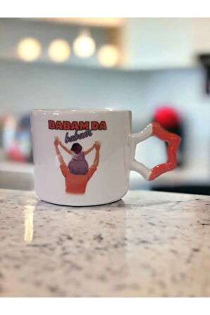 İki Seramik Kişiselleştirilebilir Baba Kız Baskılı El Yapımı Yıldız Kupa Mug Çay Kahve Fincanı