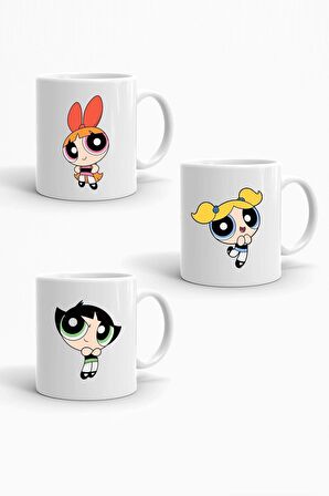 Powerpuff Girls Baskılı 3'lü Porselen Kupa Seti