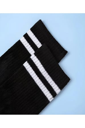 Unisex Siyah Çizgili Kolej Çorap 6'lı (Pamuk)