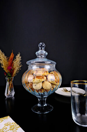 Bonbenera Cam Kapaklı Ayaklı Sunumluk Drajelik ve Kurabiyelik 30 Cm