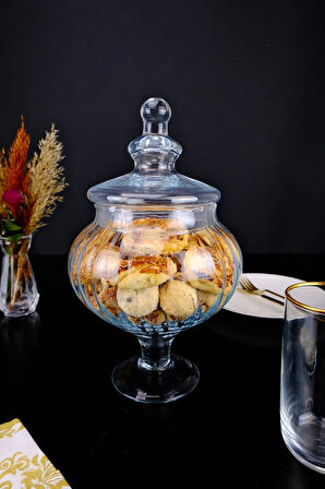 Bonbenera Cam Kapaklı Ayaklı Sunumluk Drajelik ve Kurabiyelik 30 Cm
