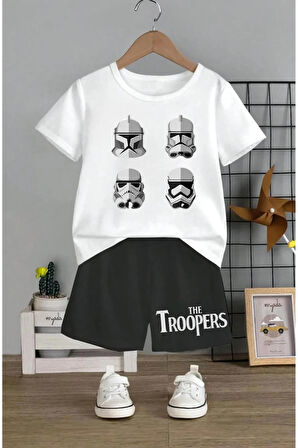 Çocuk Tasarım Maskeli Oyun Baskılı T-Shirt Şort Alt Üst Takım %100 Pamuk