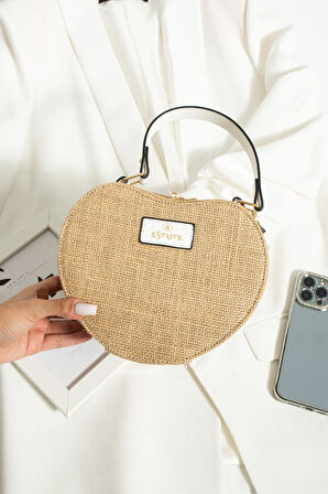 Hasır El Çantası Ve Omuz Çantası Kalpli Çanta