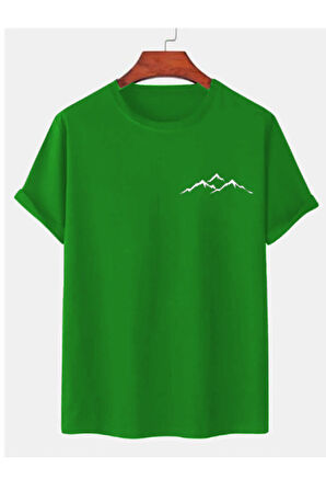 Dağ Manzaralı Baskılı Siyah Bisiklet Yaka Yazlık Kısa Kollu Unisex T-shirt