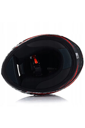 Rapıd 2 Kaıju Mat Siyah-Kırmızı Fullface Motosiklet Kaskı Mavi Camlı