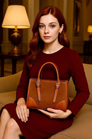 Lüks Deri & Süet Detaylı Omuz Çantası Likya