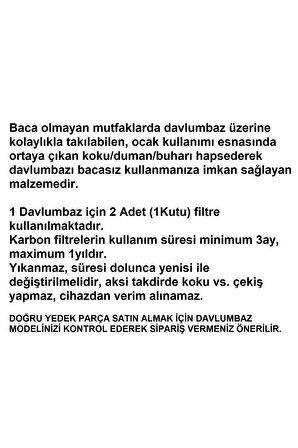 DWK65AJ91R/01 Davlumbaz Karbon Filtre 2li 1Takım Bacasız Aspiratör Kömür Filtresi