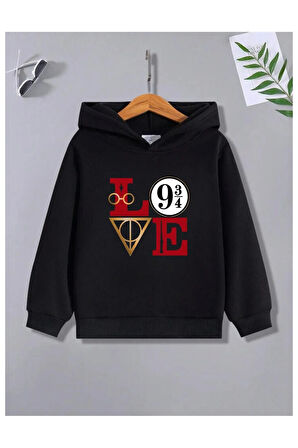 Çocuk Tasarım Harry Potter Love Baskılı Kapüşonlu Sweatshirt Pamuklu