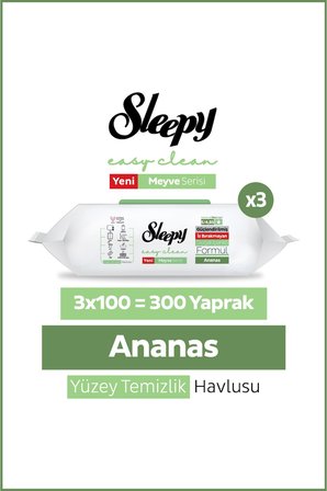 Meyve Serisi Yüzey Temizlik Havlusu Mendili Ananas 3x100 (300 Yaprak)