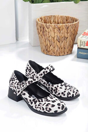 Leopar Topuklu Tek Bantlı Kadın Babet