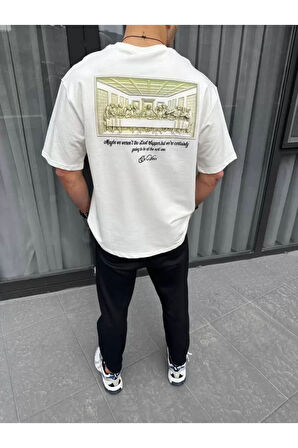 Moda Shop & Butik Unisex Baskılı Oversize T-shirt - Beyaz