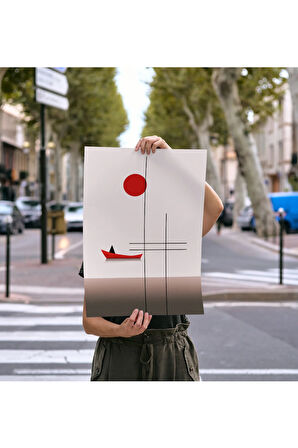 Çerçevesiz Poster - Dijital Baskı - Soyut Kırmızı Kayık