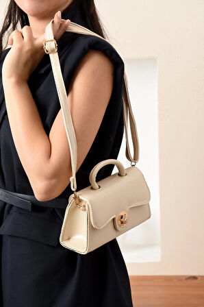 Lüks Mini Özel Tasarım Kilit Detaylı Çapraz Askılı Omuz Çantası