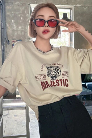 Beyaz ZeroBaskılı Oversize T-shirt