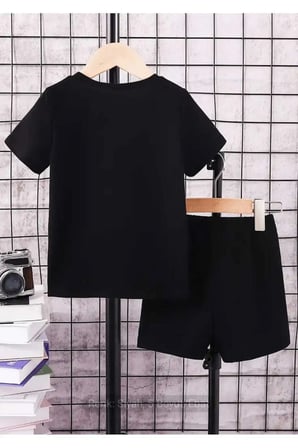 Baskılı Bisiklet Yaka Erkek ve Kız Çocuk Takımı Pamuklu T-shirt ve Şort, Yazlık Konforlu Takım
