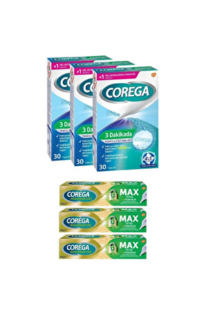 x3 3 Dakikada Diş Protezi Temizleyici 30 Tablet + x3 Max Tutuş + Ferahlık Protez Yapıştırıcı 40 gr