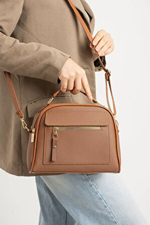 Orijinal Kadın Çapraz Ve Elde Ayarlanabilir Askılı Deri Dokulu Üç Gözlü Büyük Omuz Ve El Çantası