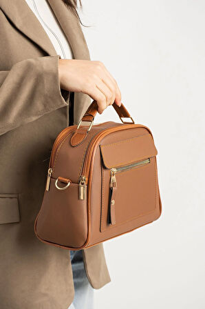 Orijinal Kadın Çapraz Ve Elde Ayarlanabilir Askılı Deri Dokulu Üç Gözlü Büyük Omuz Ve El Çantası