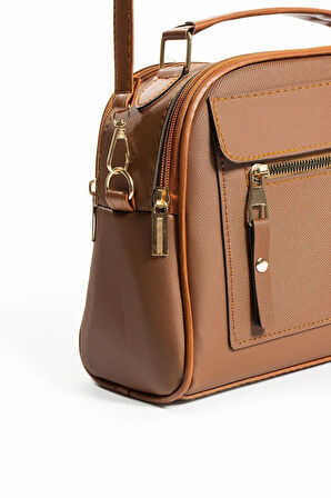 Orijinal Kadın Çapraz Ve Elde Ayarlanabilir Askılı Deri Dokulu Üç Gözlü Büyük Omuz Ve El Çantası