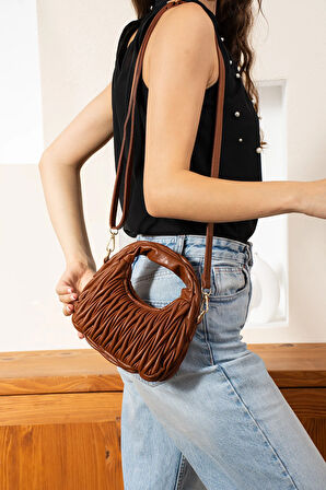 Kadın Büzgü Desenli Kol ve Omuz Çantası