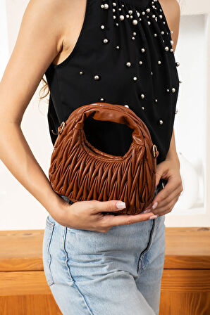 Kadın Büzgü Desenli Kol ve Omuz Çantası